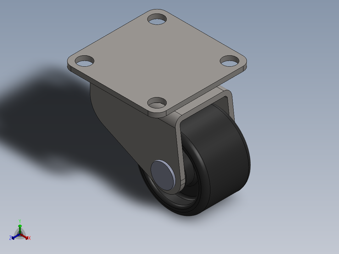 32mm尼龙软式转轮蓖麻轮手推车家具单轮矩形顶部盘360度旋转正等轴测图