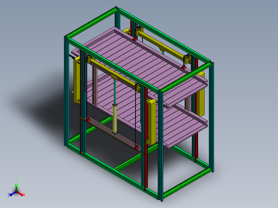 立体车库升降车库(2车位)三维SW模型正等轴测图
