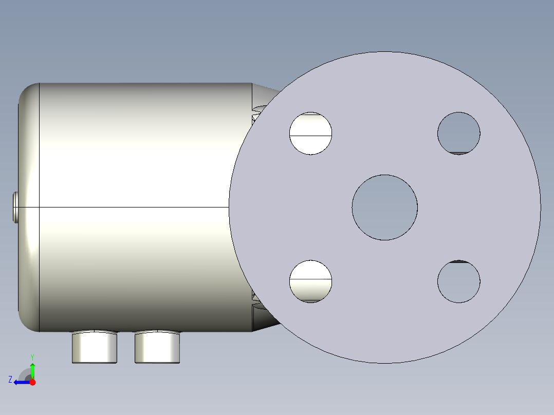 21DKPOAVCP DA 气动隔膜阀双作用与固定法兰，钻孔ANSI B16.5条款150 FF。面对面根据EN 558-1 PVC-U右视图