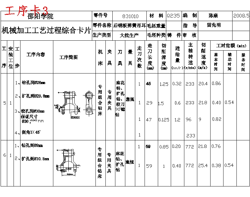 后钢板弹簧吊耳的钻Φ10.5孔夹具设计及加工工艺装备规程含4张CAD图