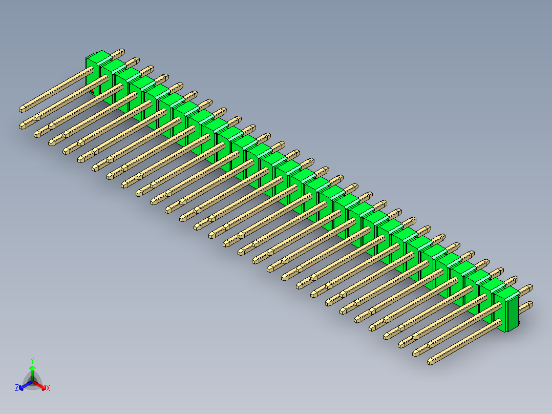 彩色公头100mil（2.54mm）系列-DS1021_green_2x29p_100mil_Type5_rev1.0正等轴测图