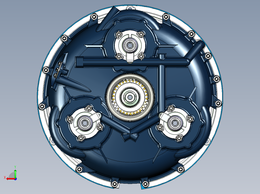 油电混合车变速箱三维图后视图