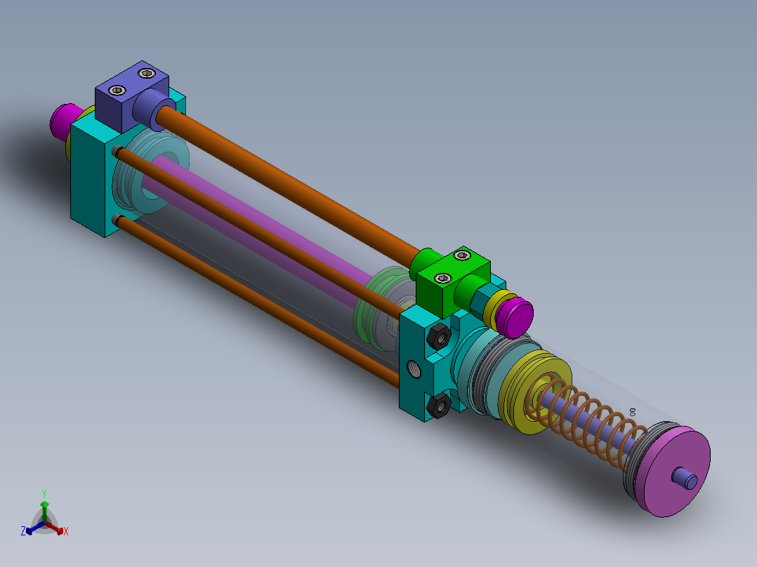 气缸（带迷你阻尼-80x18x200mm-1.snapshot.1正等轴测图