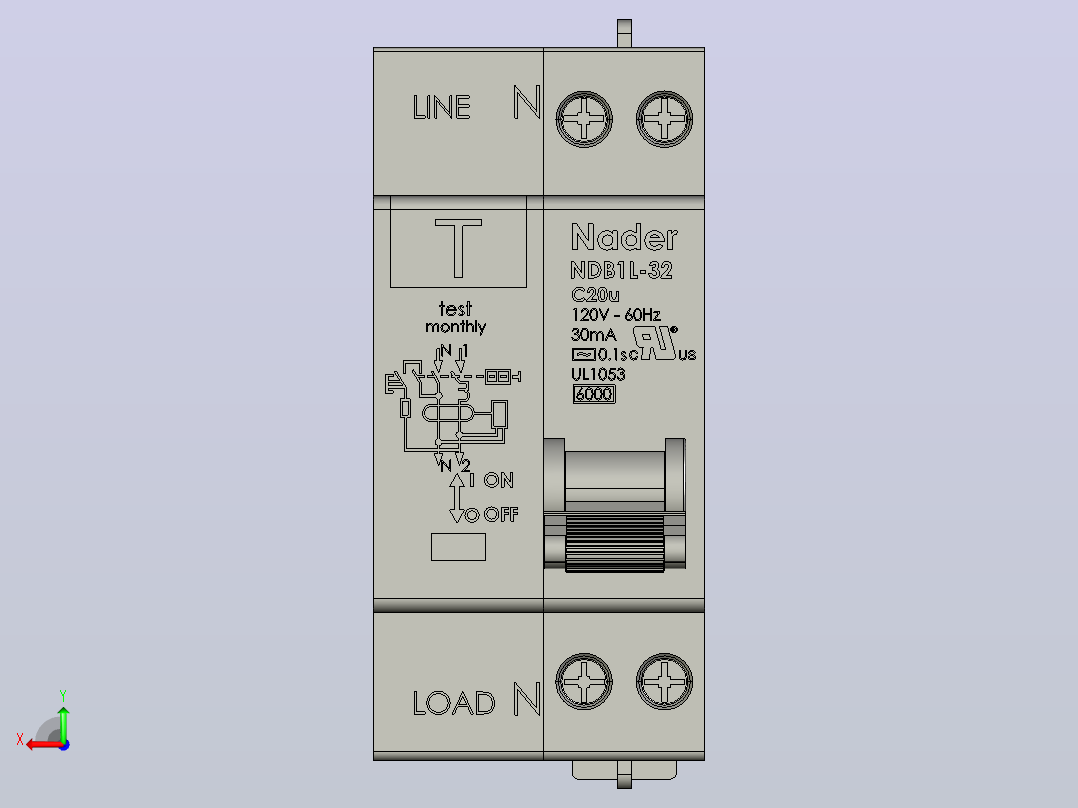 纳德NDB1L-32 GFCI Din安装断路器后视图