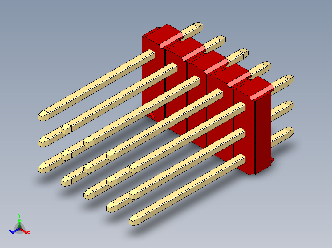 彩色公头100mil（2.54mm）系列-DS1021_red_3x05p_100mil_Type5_rev1.0主视图