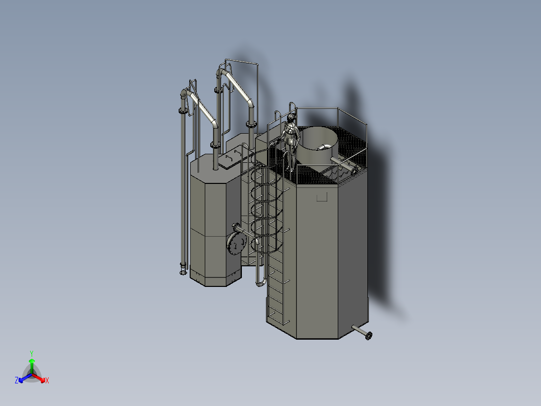 滤池滤砖污水处理正等轴测图
