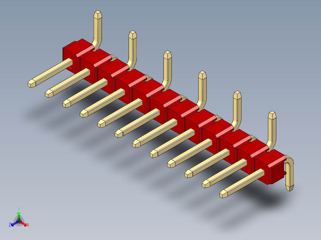 彩色公排针 100mil 2.54mm 系列-DS1022_red_12p_100mil_Type_SMT_R1_rev1.0主视图