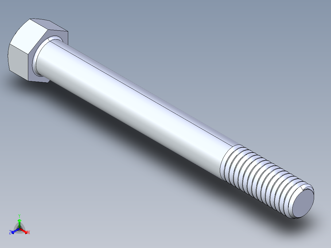 UNC 六角螺栓-Hex Bolt 0.4375-14 x 4正等轴测图