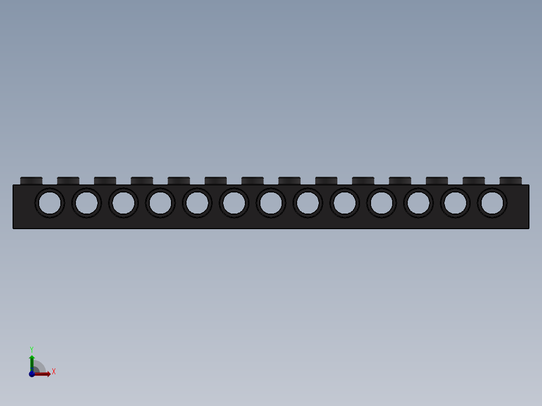 乐高机械组积木（横梁）-4211137 - 32018 Dark Stone Grey Technic Brick 1 x 14 with Holes前视图