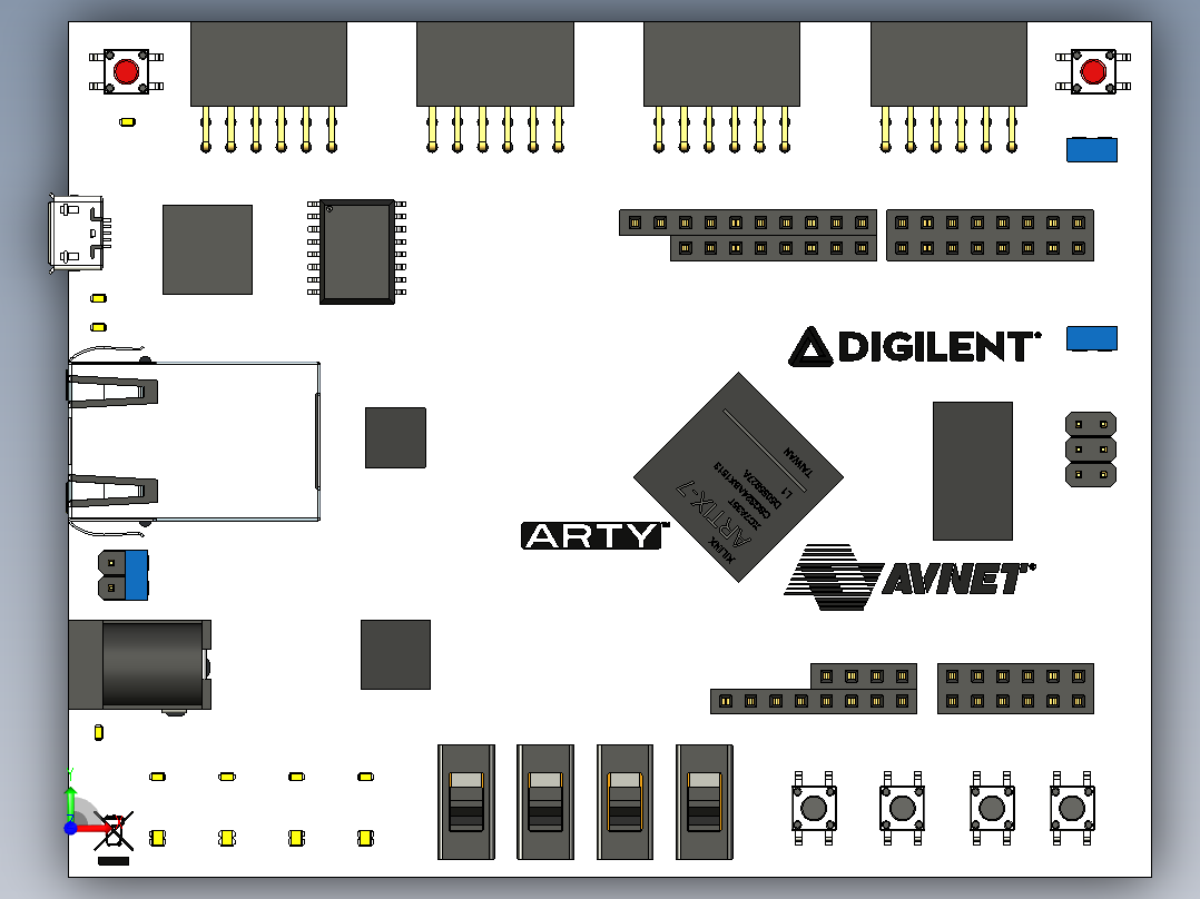 Artix-7 FPGA开发板完整模型前视图