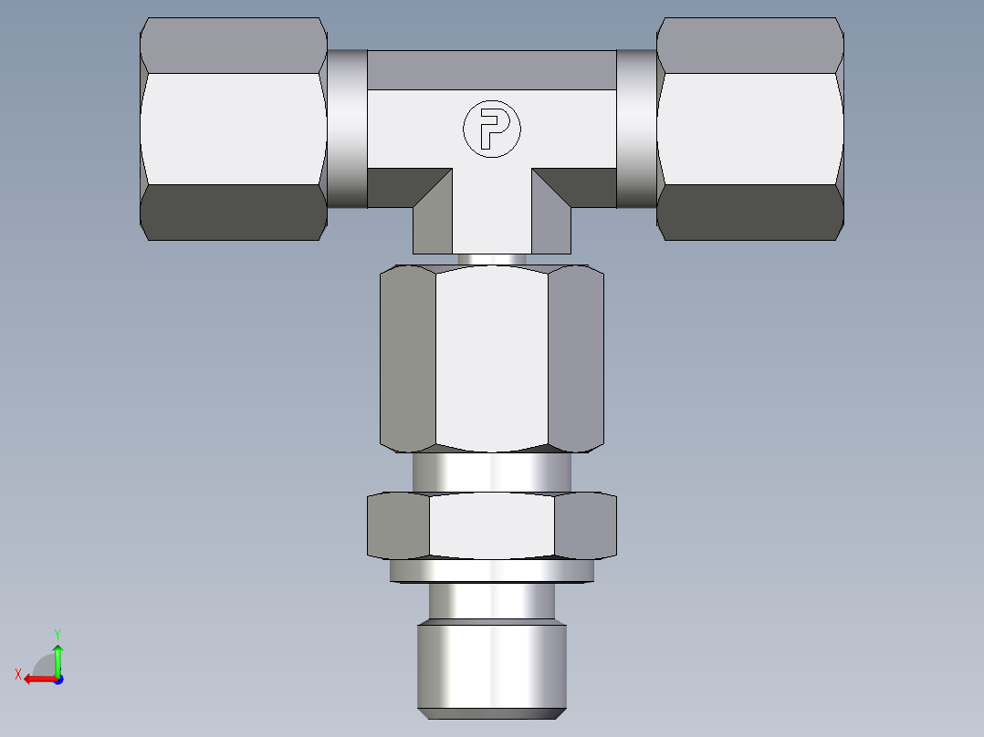 卡套式工业通用硬管接头EO_Assembled_adjustable_standpipe_branch_tee_EVT06SR71后视图