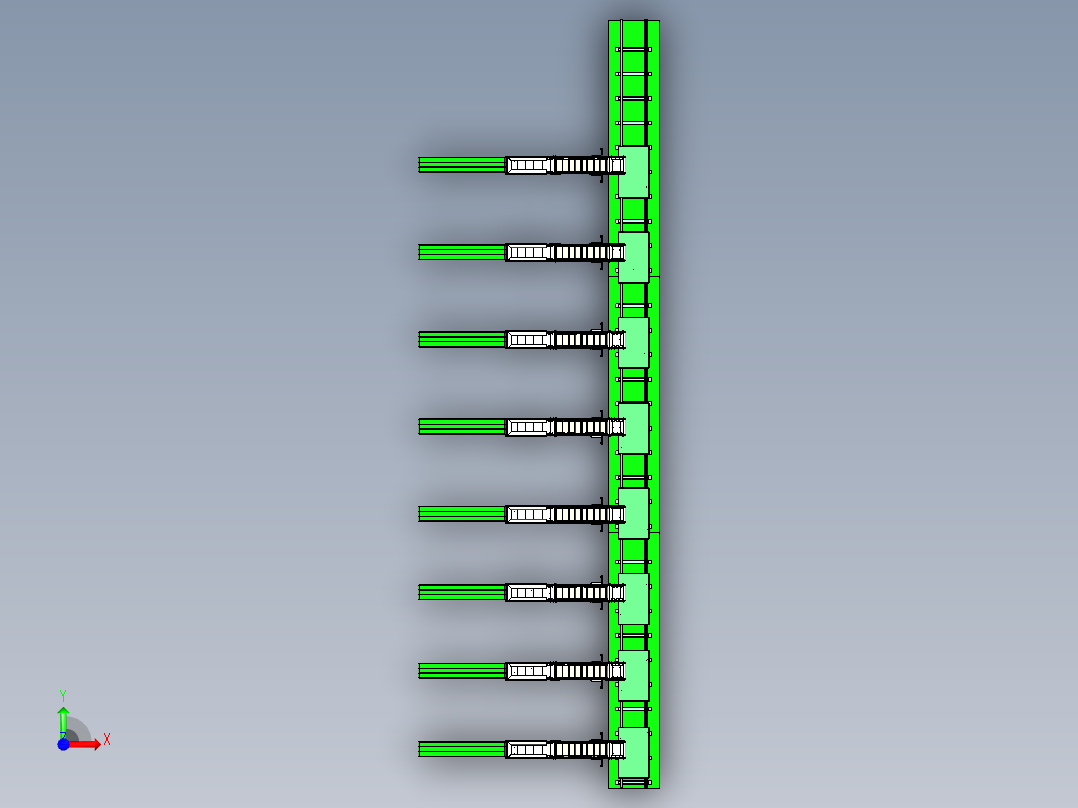 提升机设备与轨道运输车组合模拟前视图