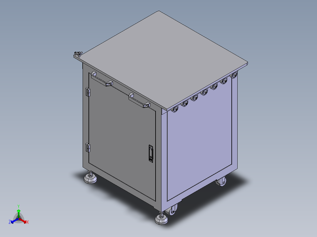 货架、一款内置设备的物料小车正等轴测图