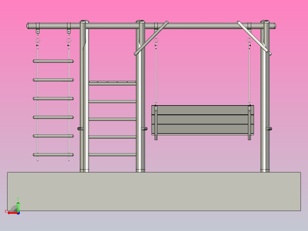儿童秋千和梯子后视图