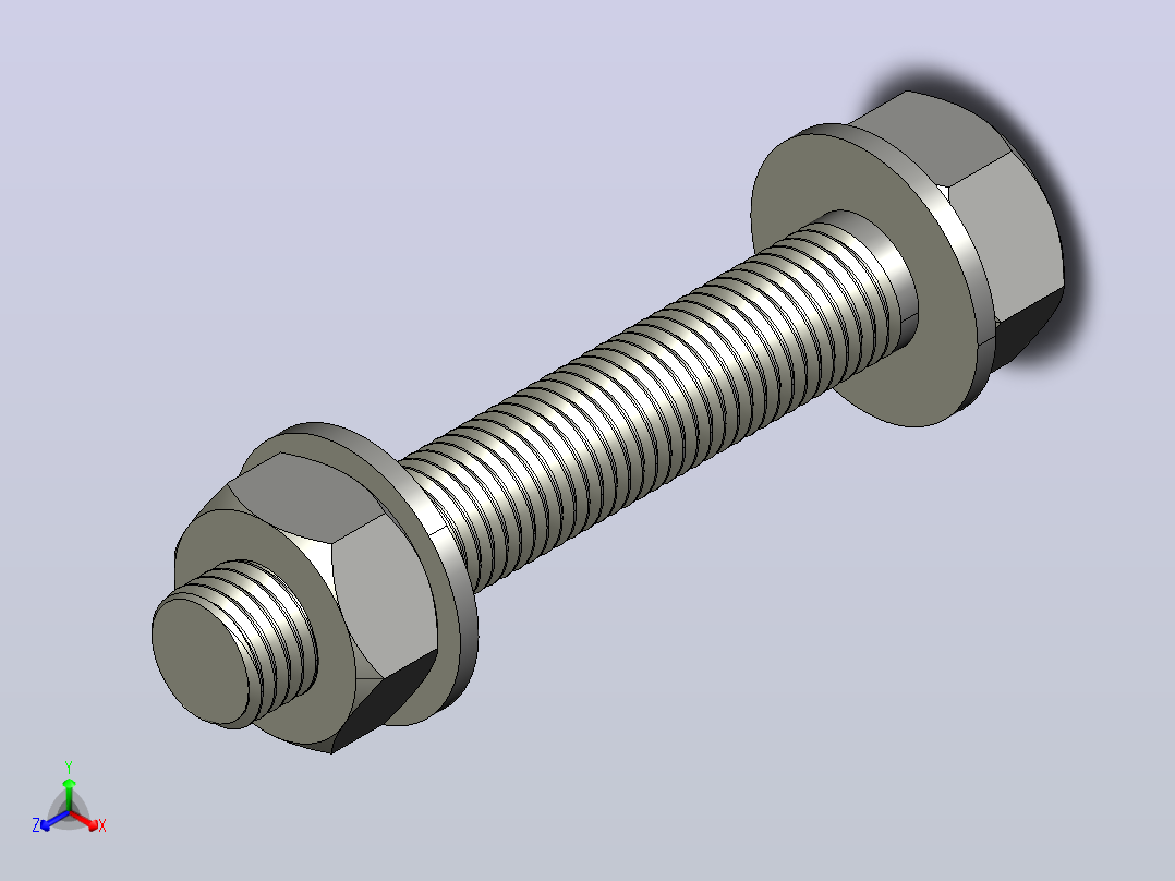 带锁紧螺母的锌钩环螺栓- M12x75mm正等轴测图