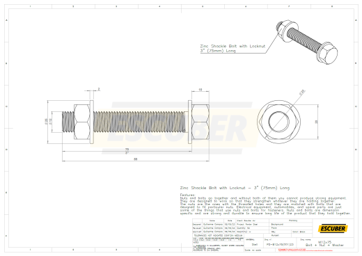带锁紧螺母的锌钩环螺栓- M12x75mm缩略图