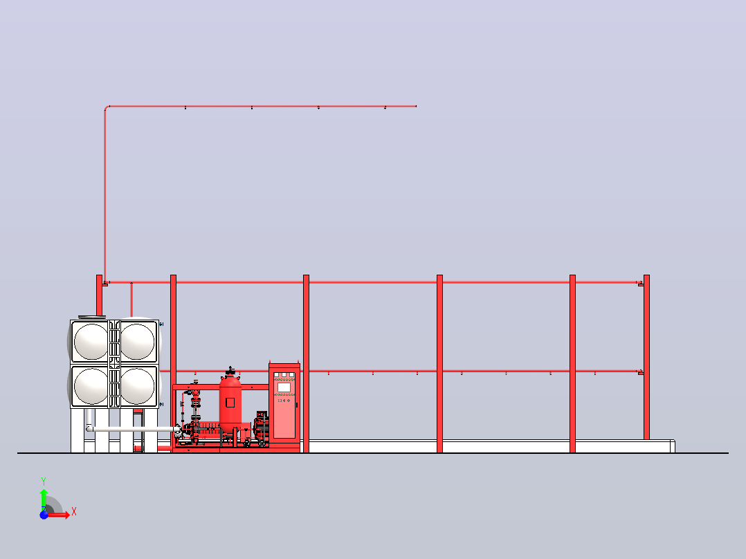 1比1细水雾系统泵组建模前视图