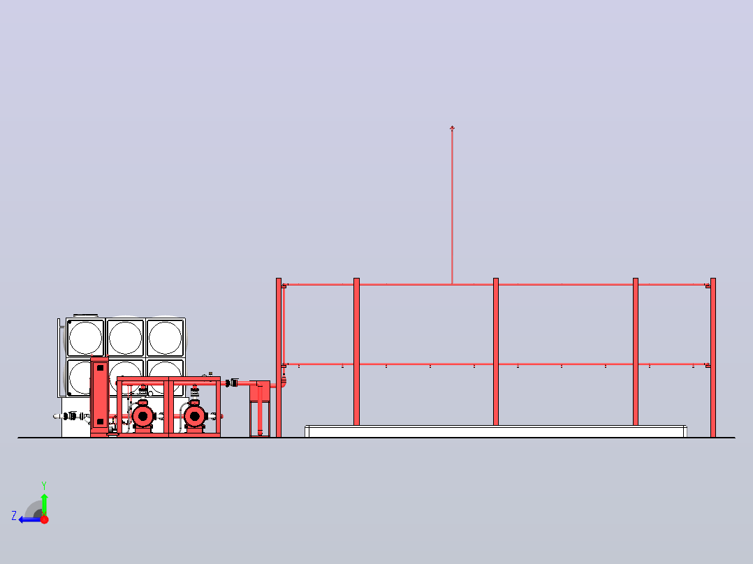 1比1细水雾系统泵组建模右视图