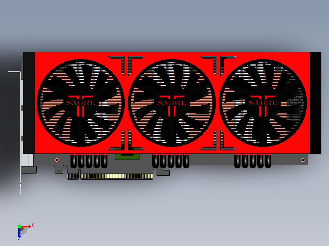 SabreImortalX3极端空气冷却器版三个GTX980gpu的单个pcb俯视图