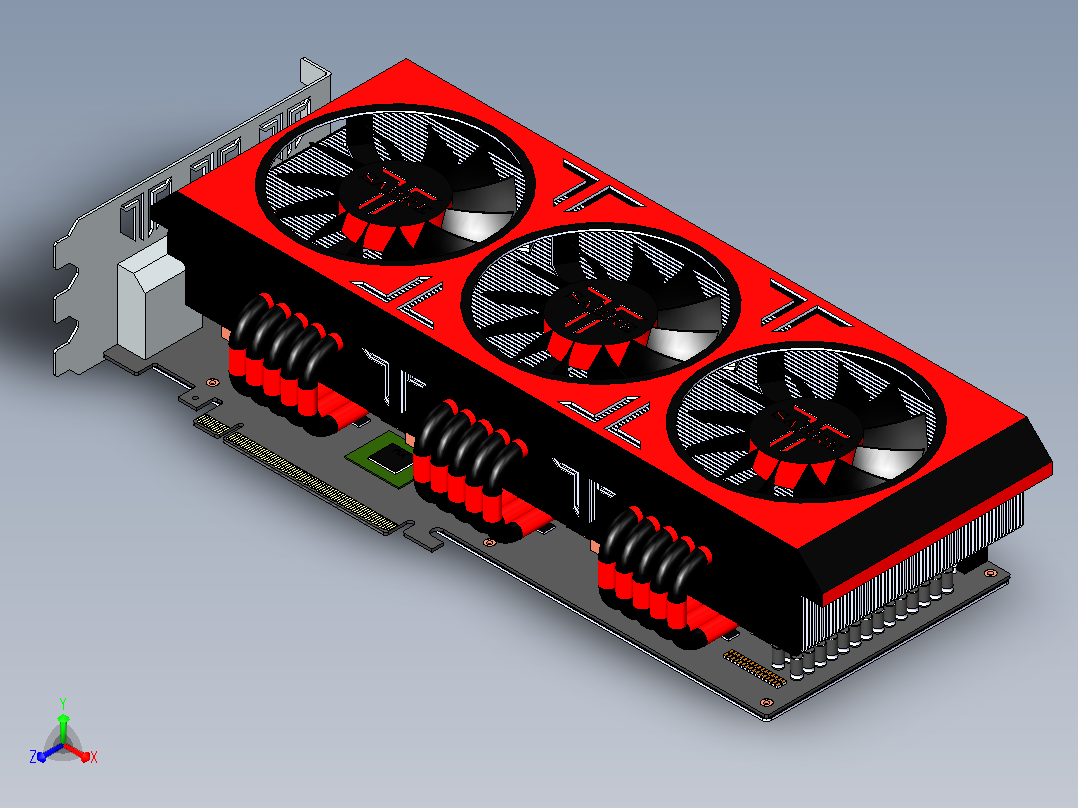 SabreImortalX3极端空气冷却器版三个GTX980gpu的单个pcb正等轴测图