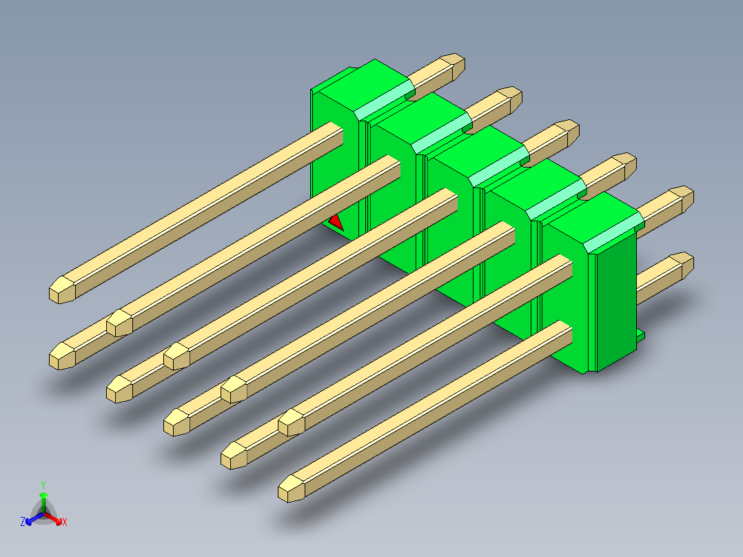 彩色公头100mil（2.54mm）系列-DS1021_green_2x05p_100mil_Type5_rev1.0正等轴测图