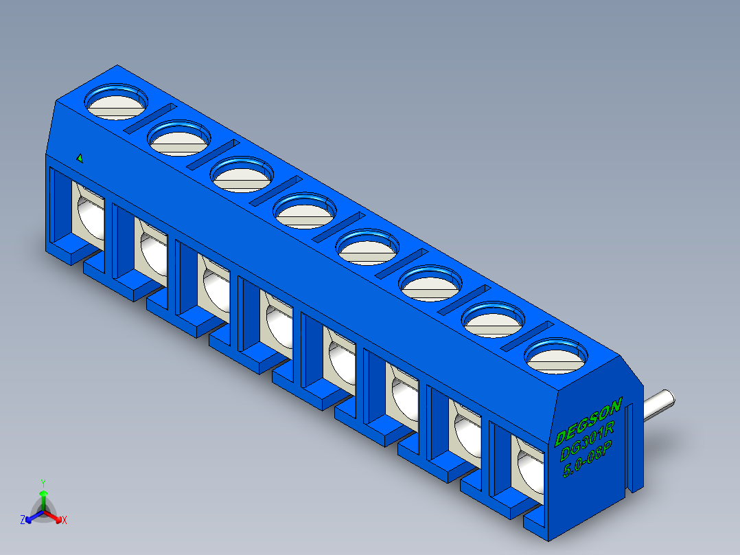DEGSON DG301 系列 5.0mm 接线端子-DG301R-5.0-08P-12-00AH正等轴测图