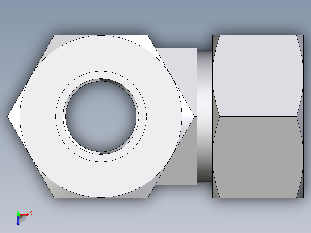 卡套式工业通用硬管接头EO_Adjustable_locknut_run_tee_LEE18LMCF俯视图