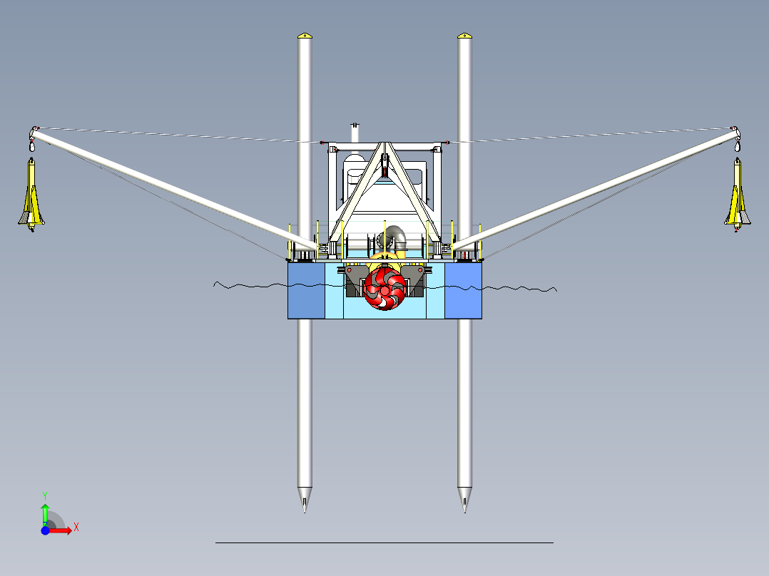 简易绞吸式挖泥船前视图