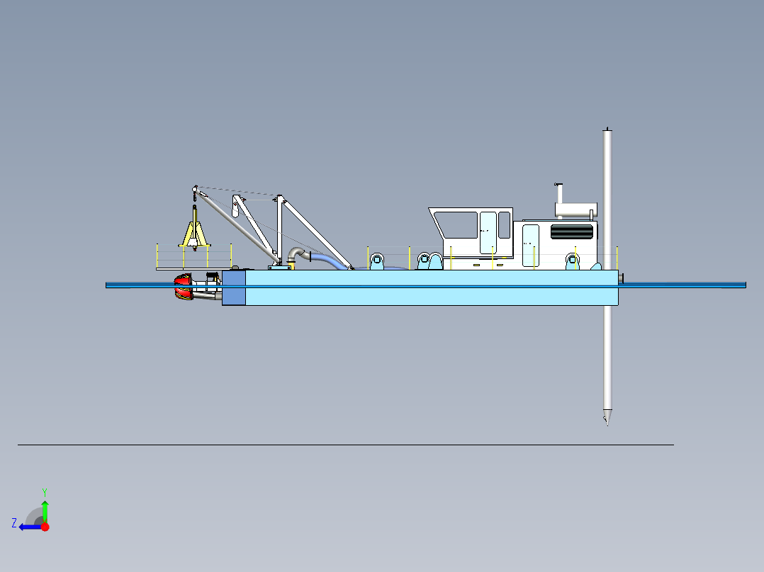 简易绞吸式挖泥船右视图