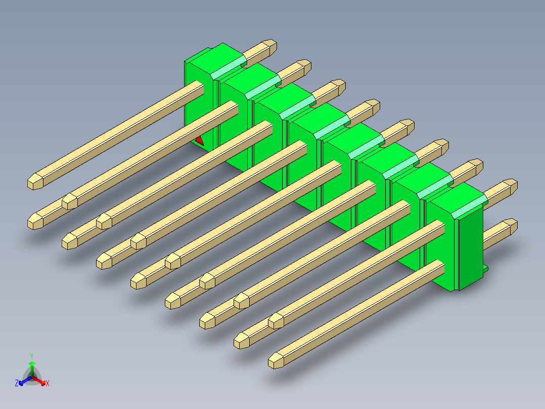 彩色公头100mil（2.54mm）系列-DS1021_green_2x08p_100mil_Type5_rev1.0主视图