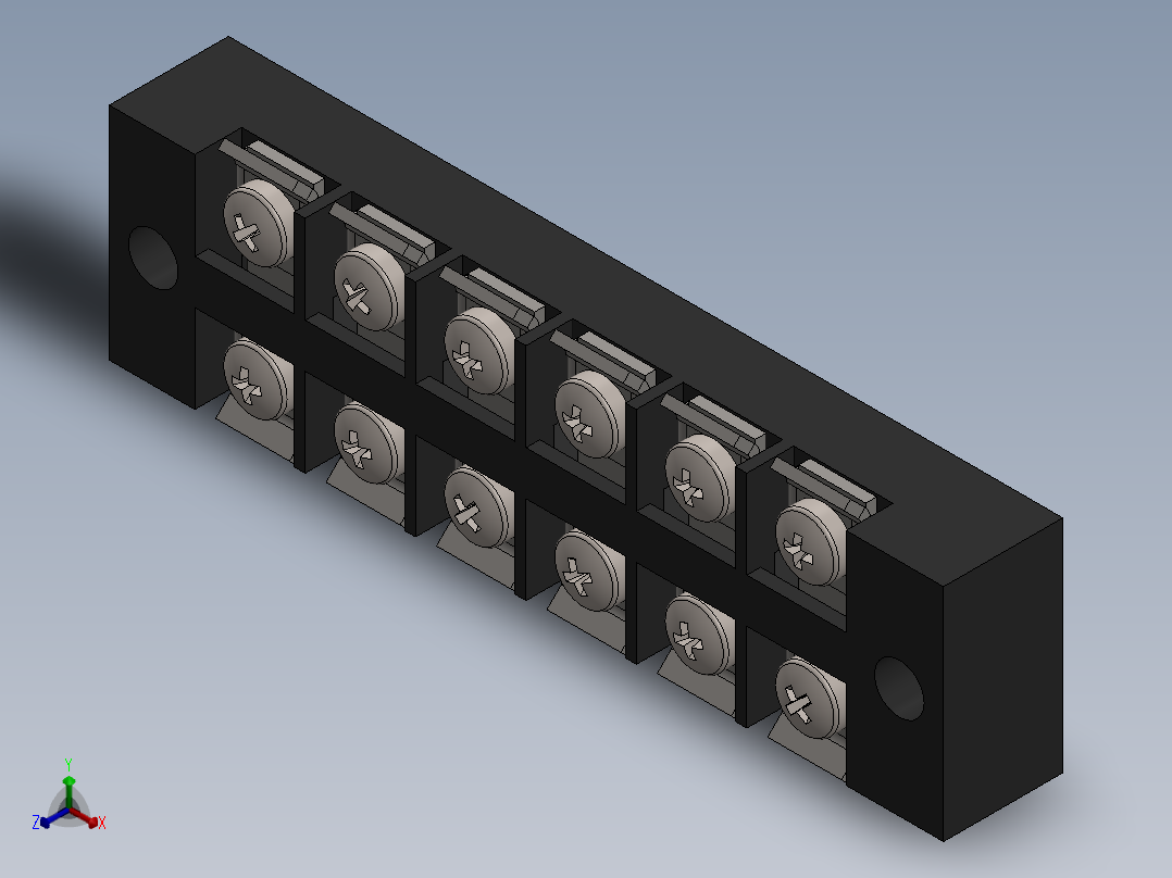 通用15a 6端子M3接线板正等轴测图