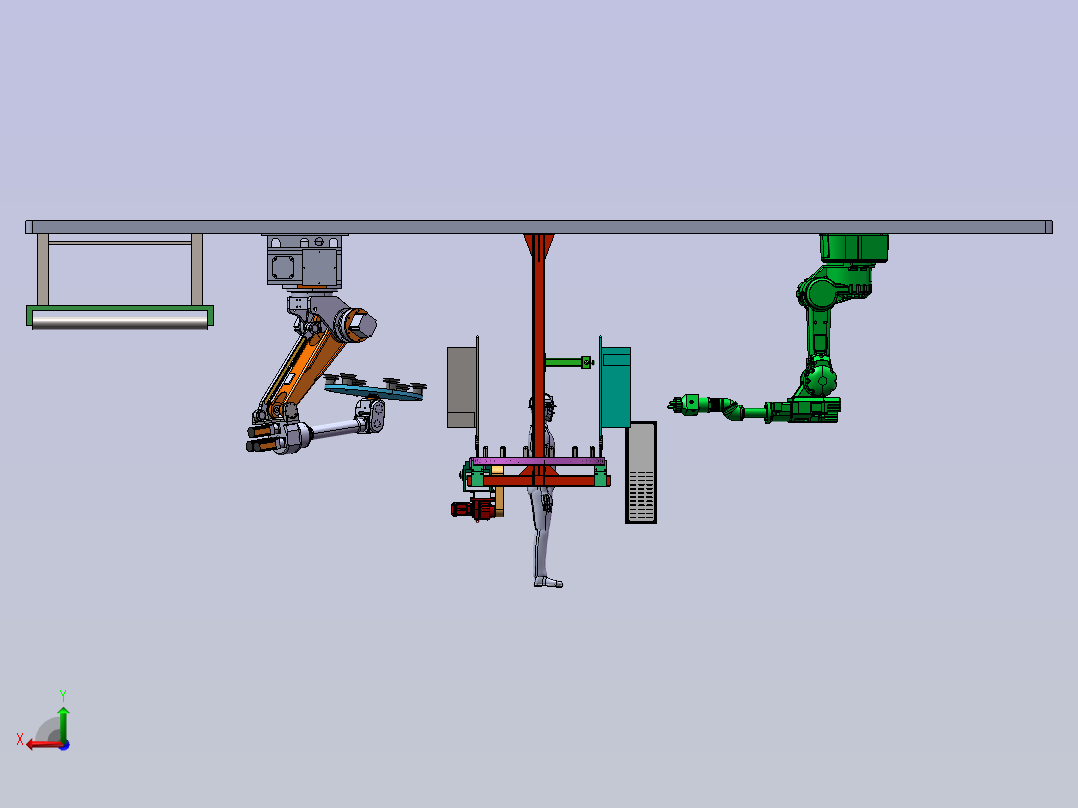 运输链产品的机械手喷涂模拟后视图