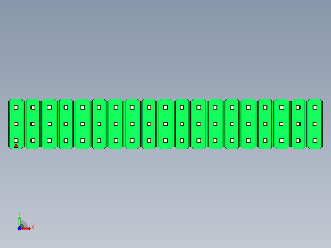 彩色公头100mil（2.54mm）系列-DS1021_green_3x19p_100mil_Type1_rev1.0前视图