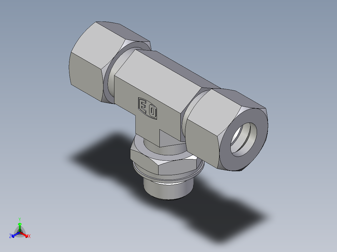 卡套式工业通用硬管接头EO_Adjustable_locknut_branch_tee_TEE12ZLMORCF主视图