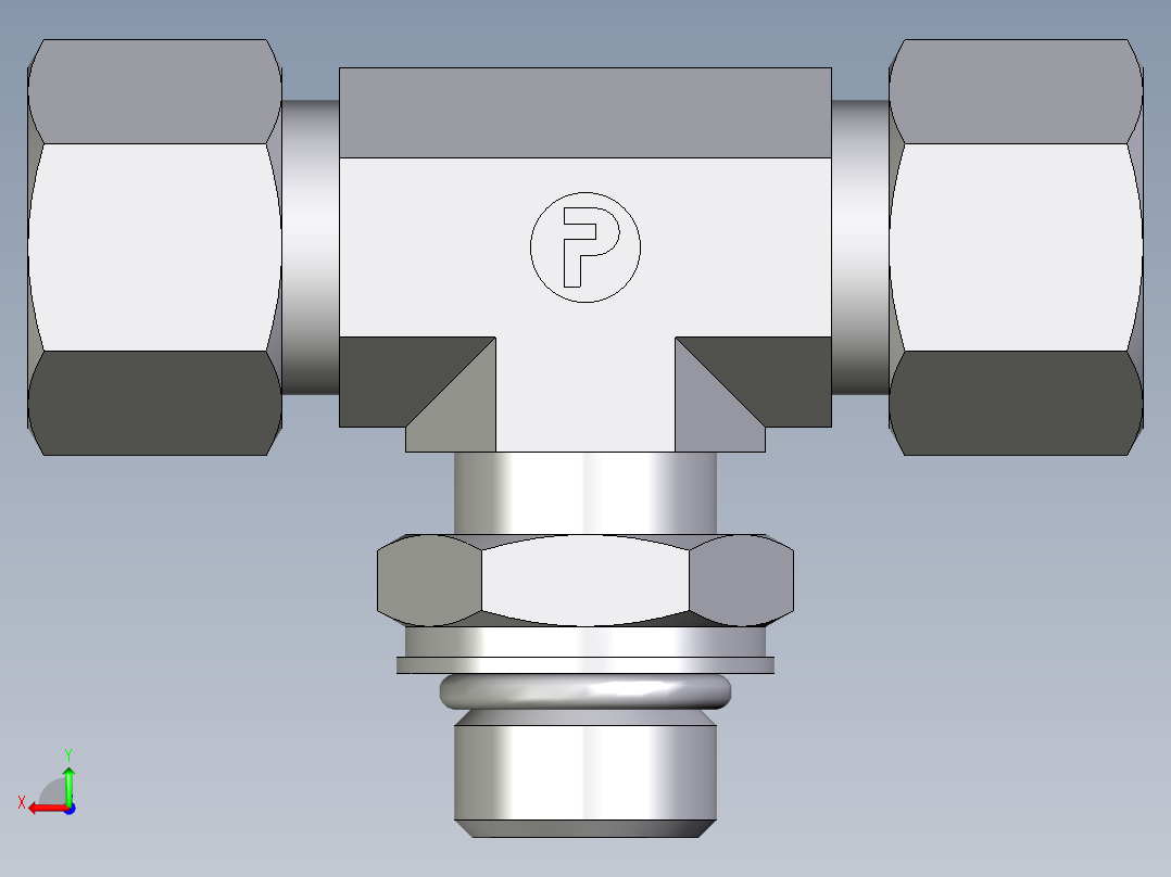 卡套式工业通用硬管接头EO_Adjustable_locknut_branch_tee_TEE12ZLMORCF后视图