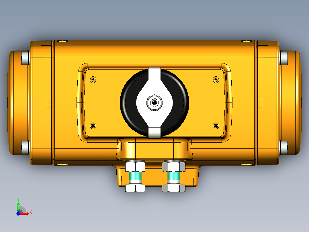 2通球阀，Parker B系列，带EL-O-Matic F0040M气动执行机构，弹簧复位前视图