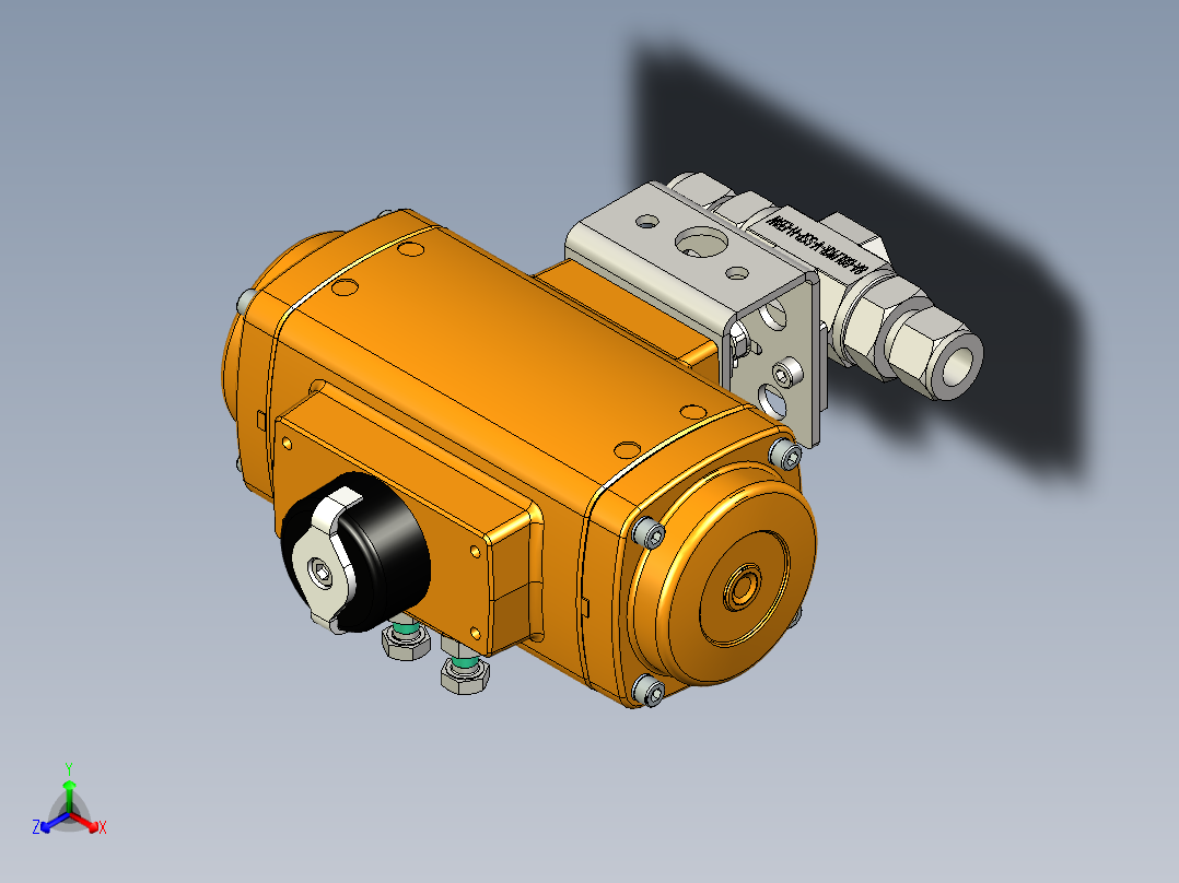 2通球阀，Parker B系列，带EL-O-Matic F0040M气动执行机构，弹簧复位正等轴测图