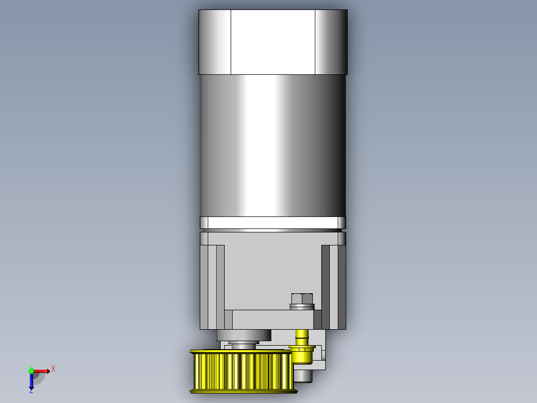 使用了同步齿形带的分支、合流装置俯视图