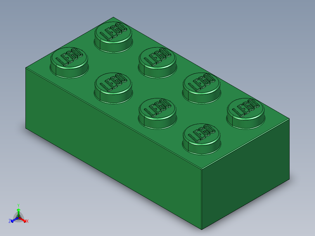 乐高套装 4421基本积木-4106356 - 3001 Dark Green Brick 2 x 4.STEP正等轴测图