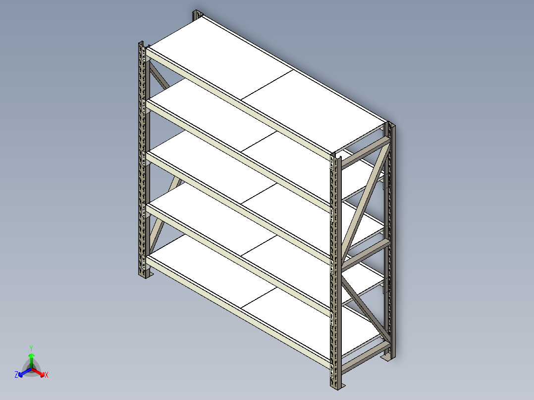 中型货架L2000-D500-H20400三维模型资料主视图