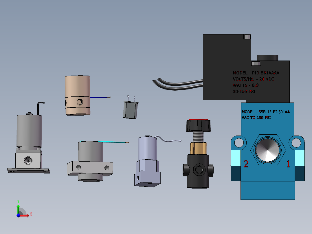 7款电磁阀CV 2.1-24 VDC线圈模型前视图