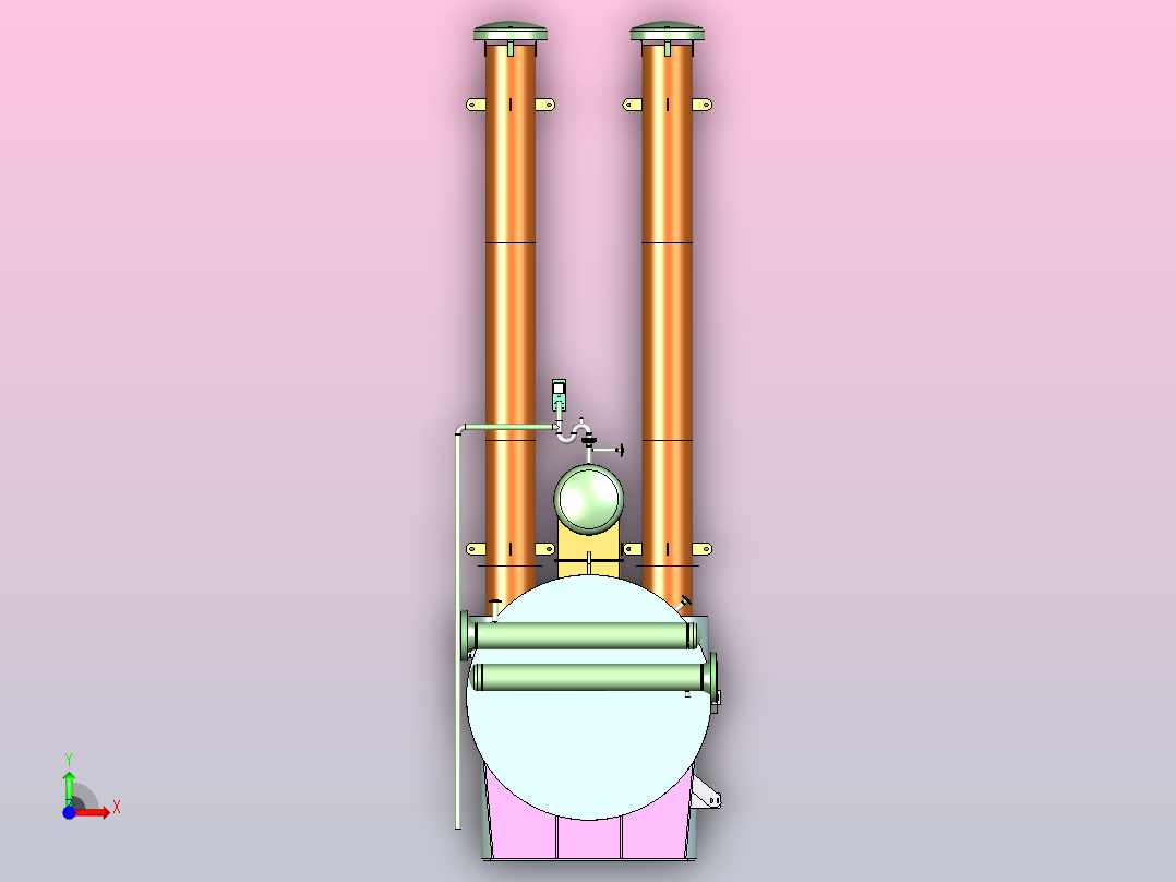 组装水浴气体加热器前视图