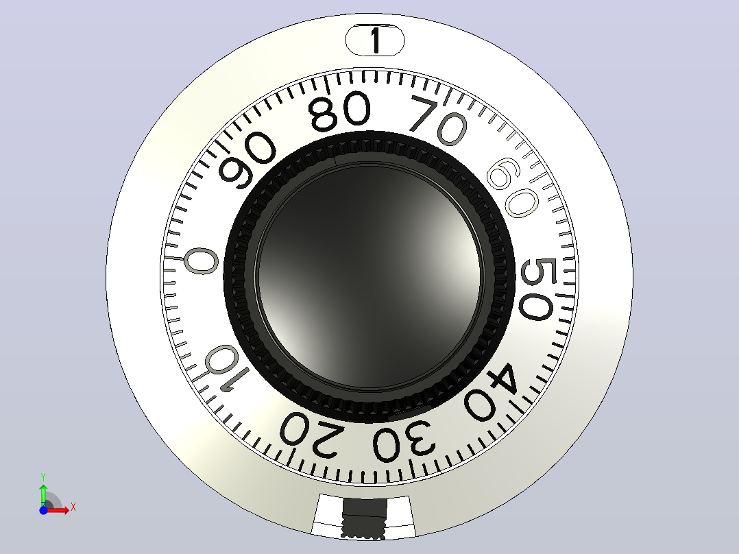 21PA11B10 -旋钮和刻度盘1，4 轴46 mm 11圈刻度盘前视图