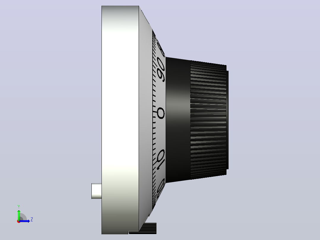 21PA11B10 -旋钮和刻度盘1，4 轴46 mm 11圈刻度盘左视图