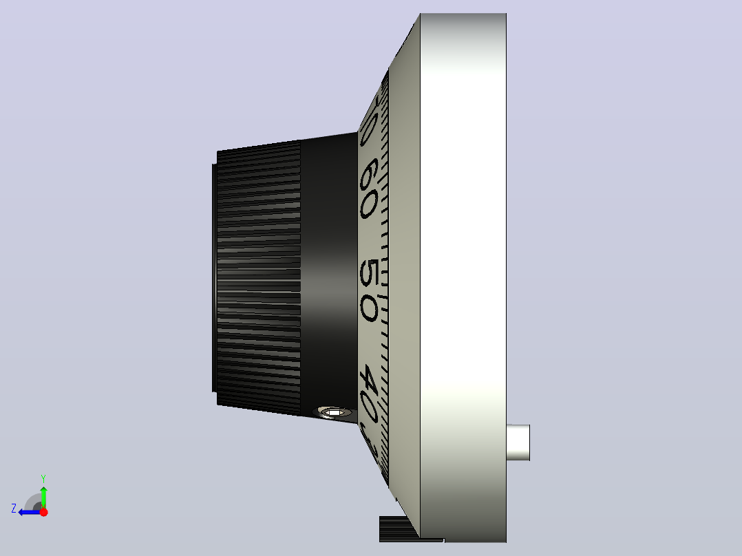 21PA11B10 -旋钮和刻度盘1，4 轴46 mm 11圈刻度盘右视图