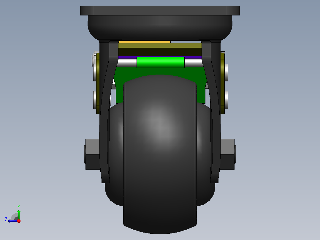 JED-100 重载型万向带塑料双刹型脚轮右视图