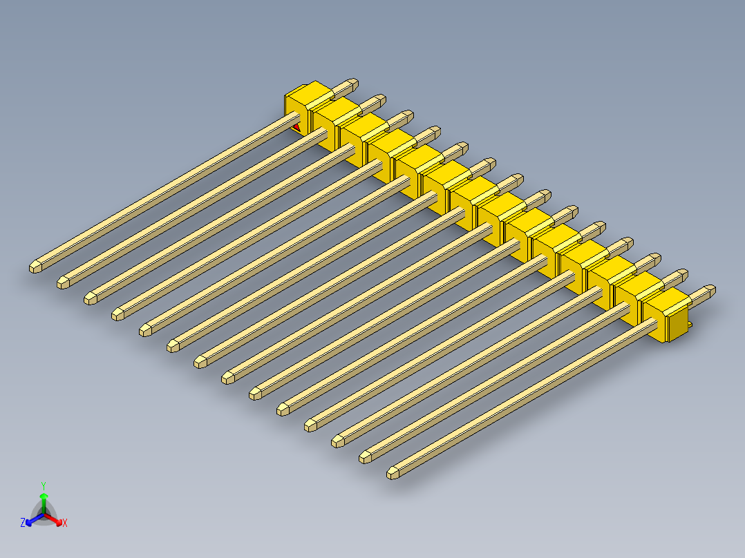 彩色公头100mil（2.54mm）系列-DS1021_yellow_1x14p_100mil_Type43_rev1.0正等轴测图