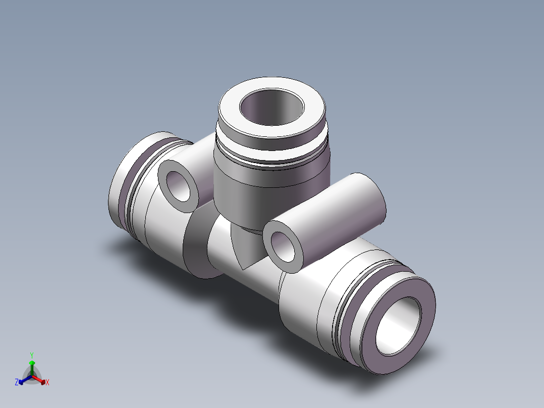 气动接头-T型三通APE8(8厘)正等轴测图