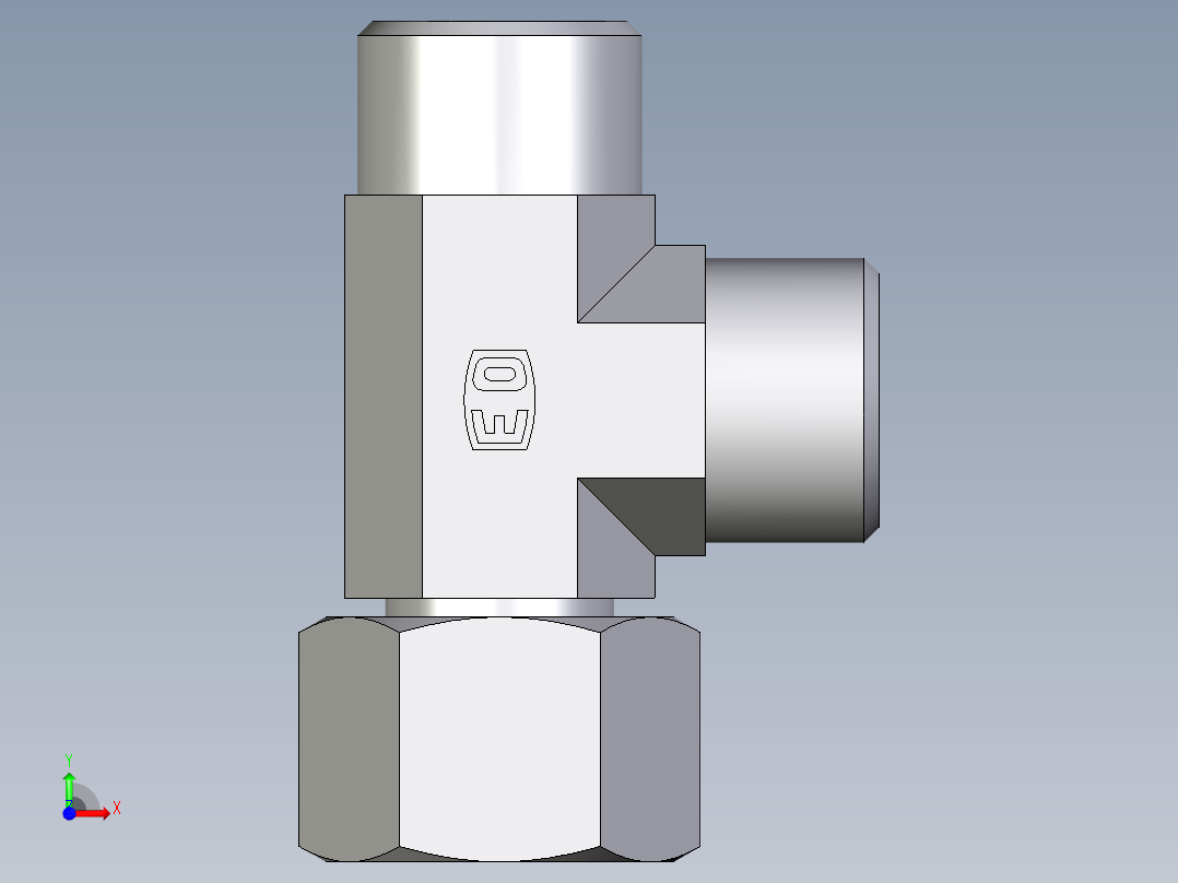 卡套式工业通用硬管接头EO_Swivel_nut_run_tee_EL12LOMDCF前视图