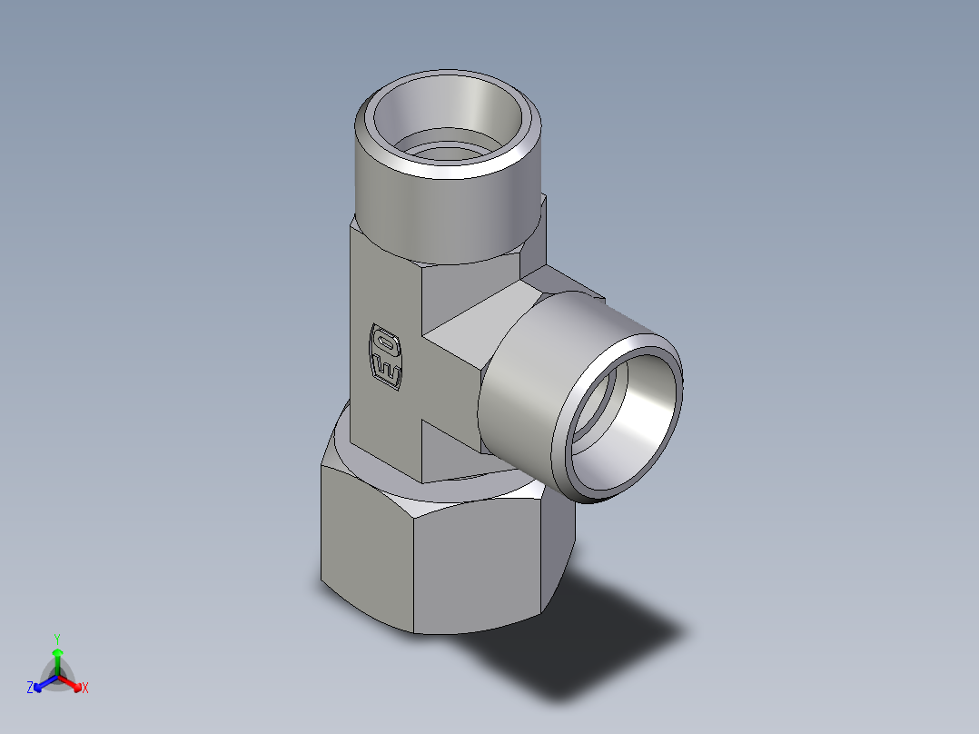 卡套式工业通用硬管接头EO_Swivel_nut_run_tee_EL12LOMDCF正等轴测图